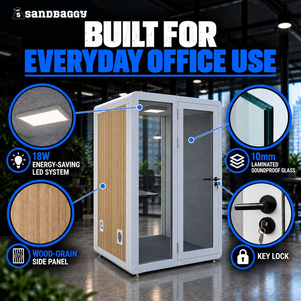 Modern soundproof office pod providing a private workspace for meetings, video calls, and focused work