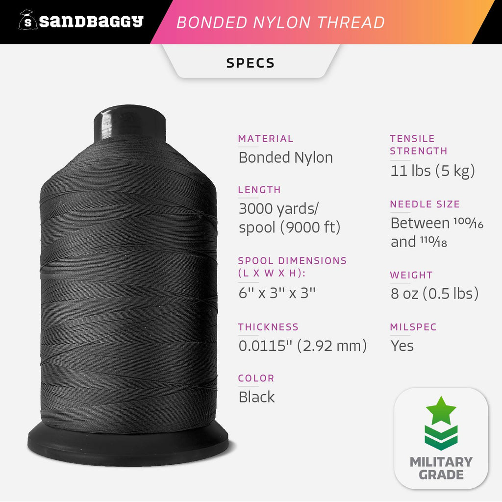 black #69 bonded nylon thread specs
