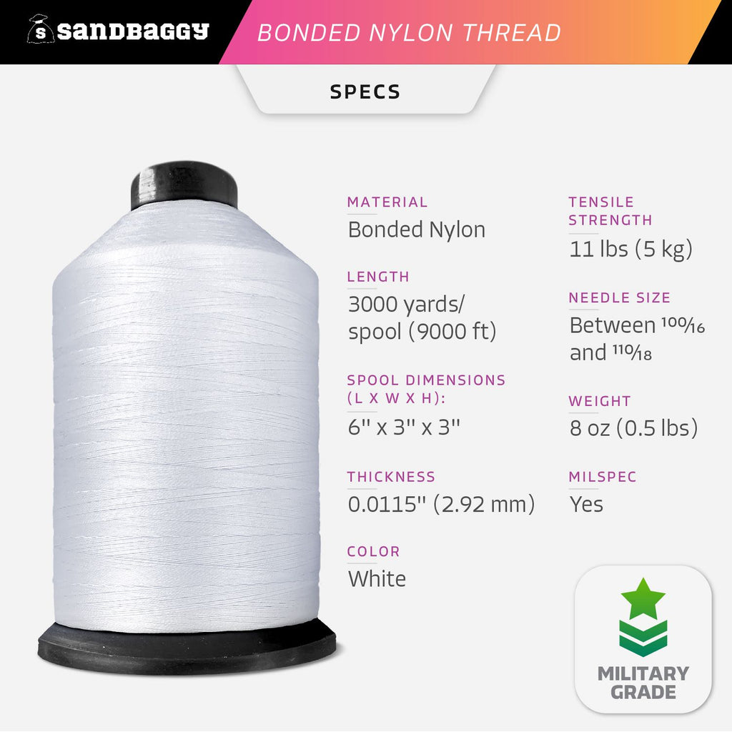 white #69 bonded nylon thread specs
