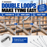 How to secure rebar using galvanized double loop wire ties.
