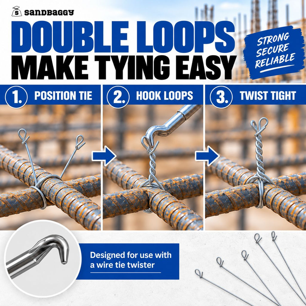 How to secure rebar using galvanized double loop wire ties.