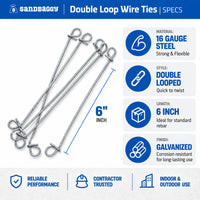 6-inch galvanized rebar ties with 16-gauge steel construction