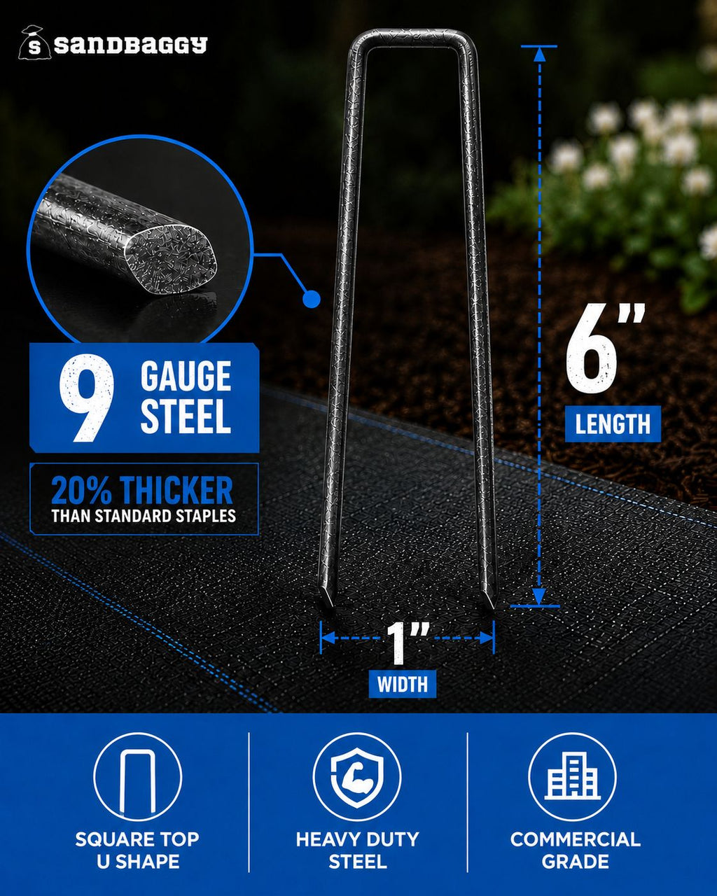 6 in. 9-GAUGE Steel Landscape Staples - Heavy Duty