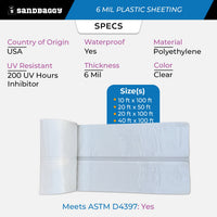 6 Mil Clear Plastic Sheeting Roll - Polyethylene Visqueen | USA Made