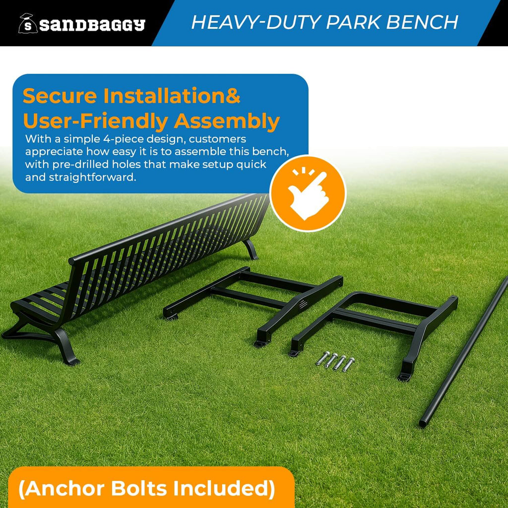 Heavy-Duty 6 ft Commercial Park Bench – Powder-Coated Metal