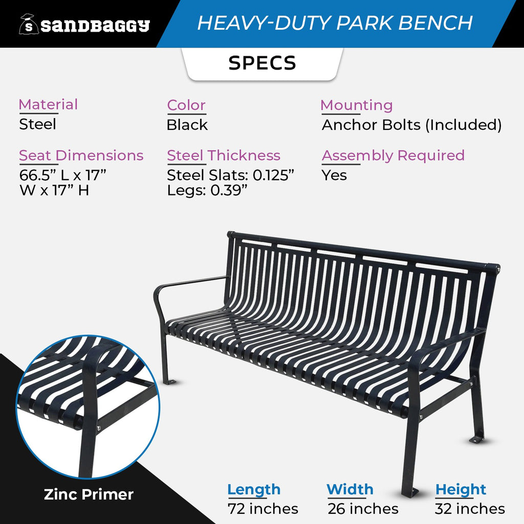 Heavy-Duty 6 ft Commercial Park Bench – Powder-Coated Metal