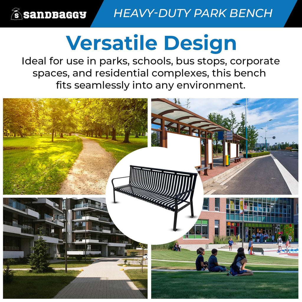 Heavy-Duty 6 ft Commercial Park Bench – Powder-Coated Metal