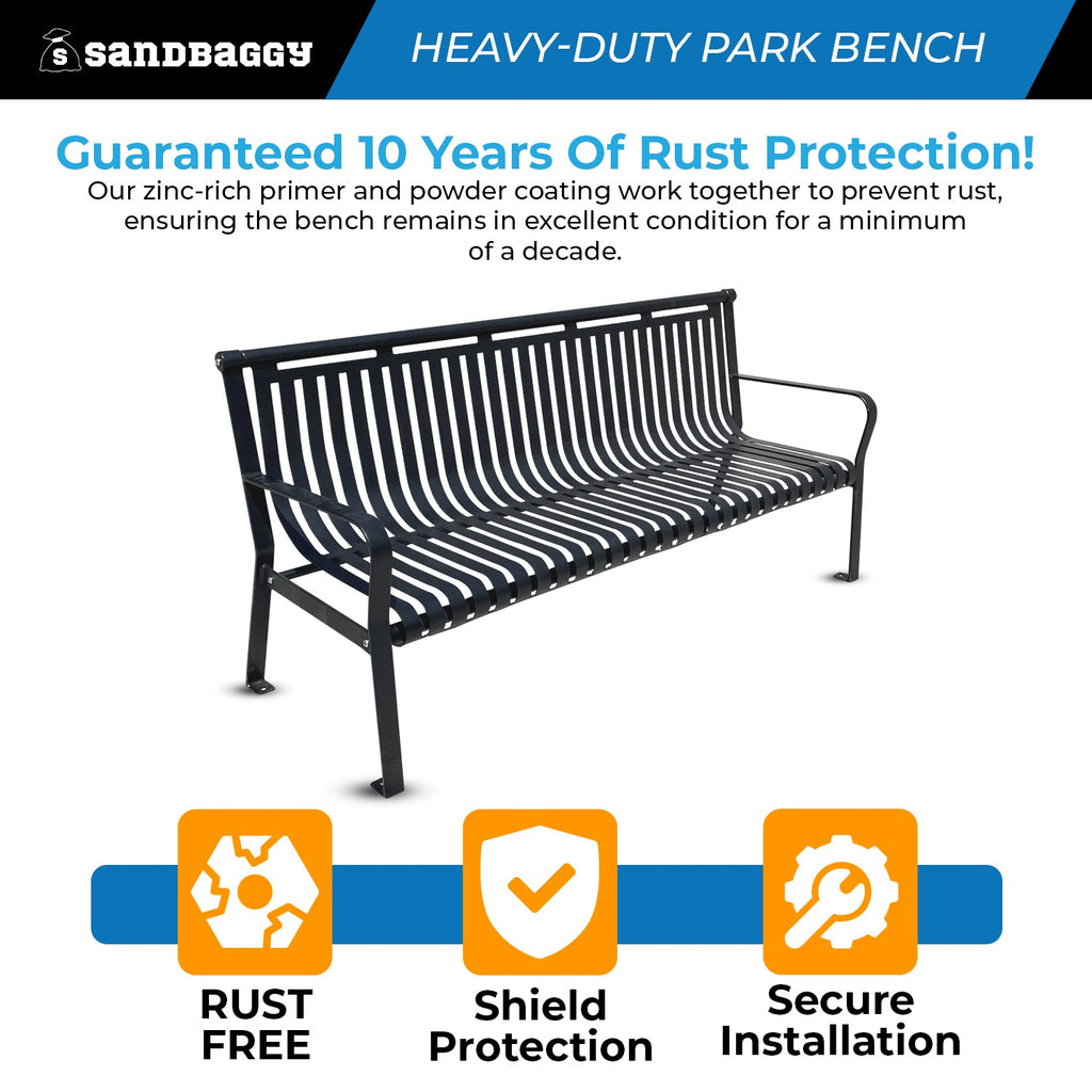 Heavy-Duty 6 ft Commercial Park Bench – Powder-Coated Metal