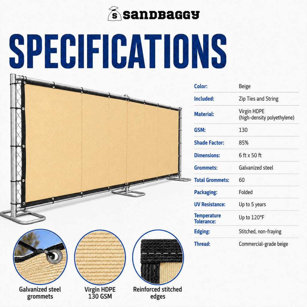 6ft x 50ft Beige Privacy Screen
