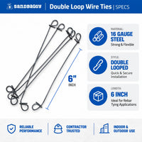 6 inch double loop rebar wire ties - 16 gauge steel specifications