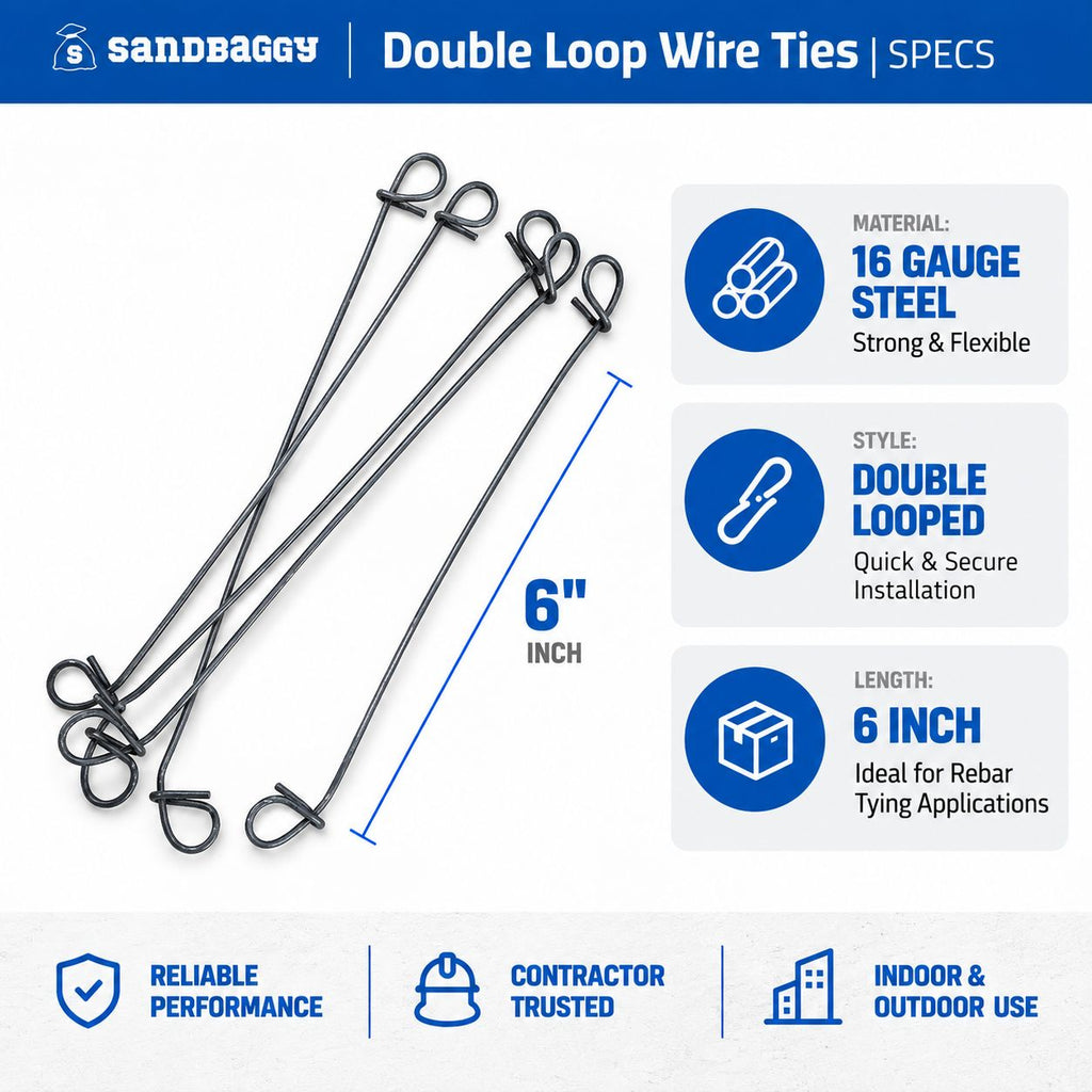 6 inch double loop rebar wire ties - 16 gauge steel specifications