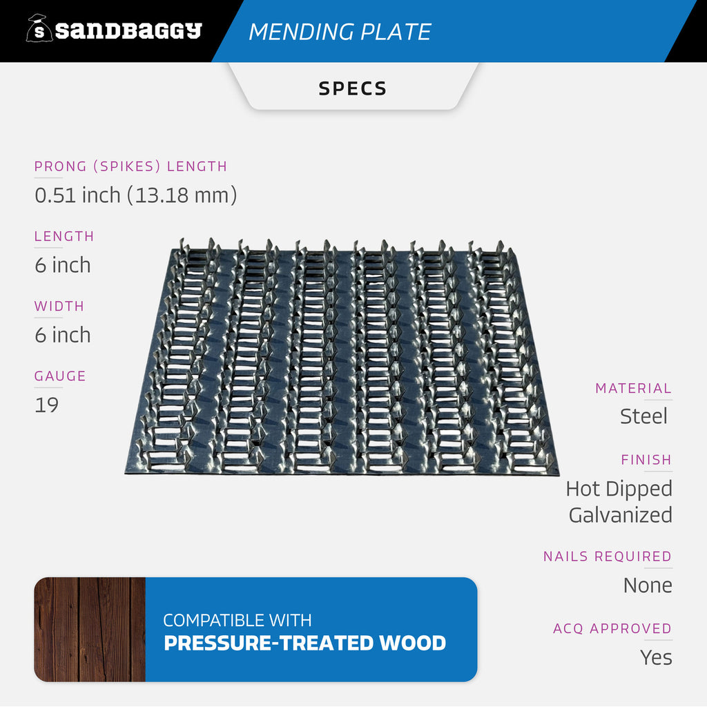 6" x 6" Steel Mending Plate For Wood (Hot Dipped Galvanized)