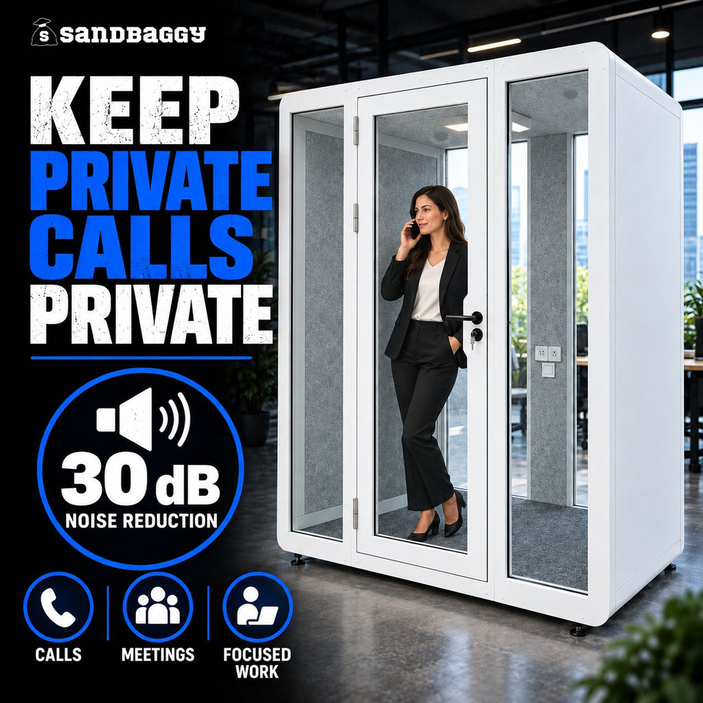 Office phone booth with 30 dB sound reduction for private calls