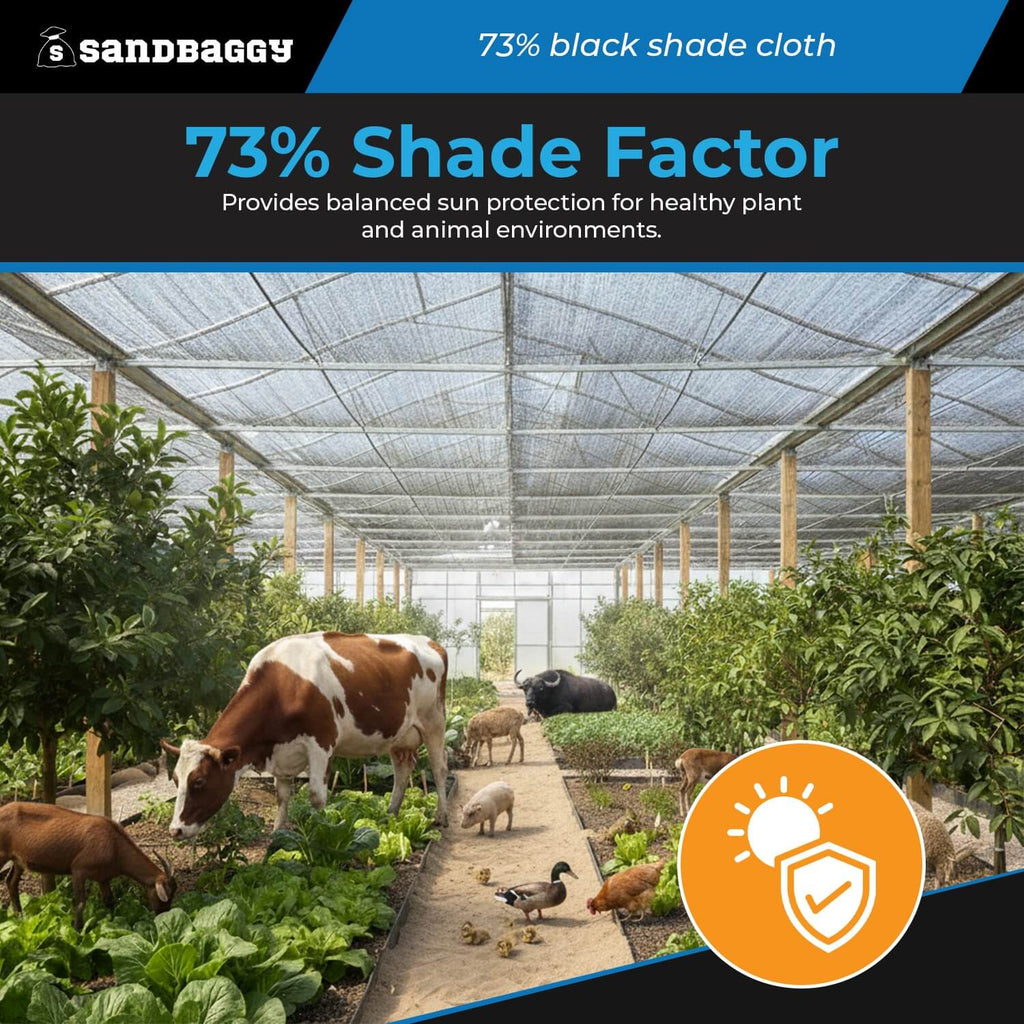 6 ft Wide Black 73% Shade Cloth Roll – Greenhouses, Nurseries & Livestock (USA Made)