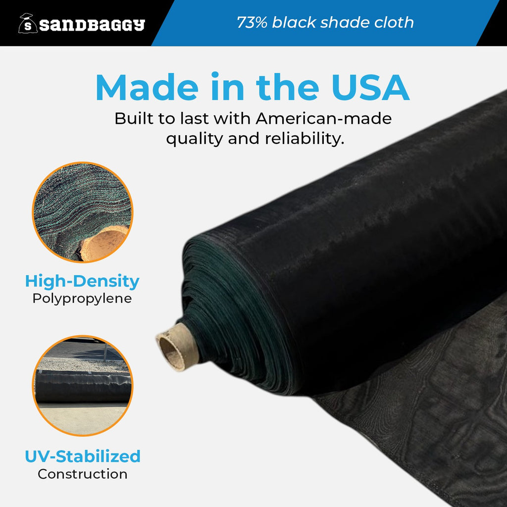 6 ft Wide Black 73% Shade Cloth Roll – Greenhouses, Nurseries & Livestock (USA Made)