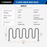 Commercial 7-Loop Wave Bike Rack - 9 Bike Capacity (Gray)