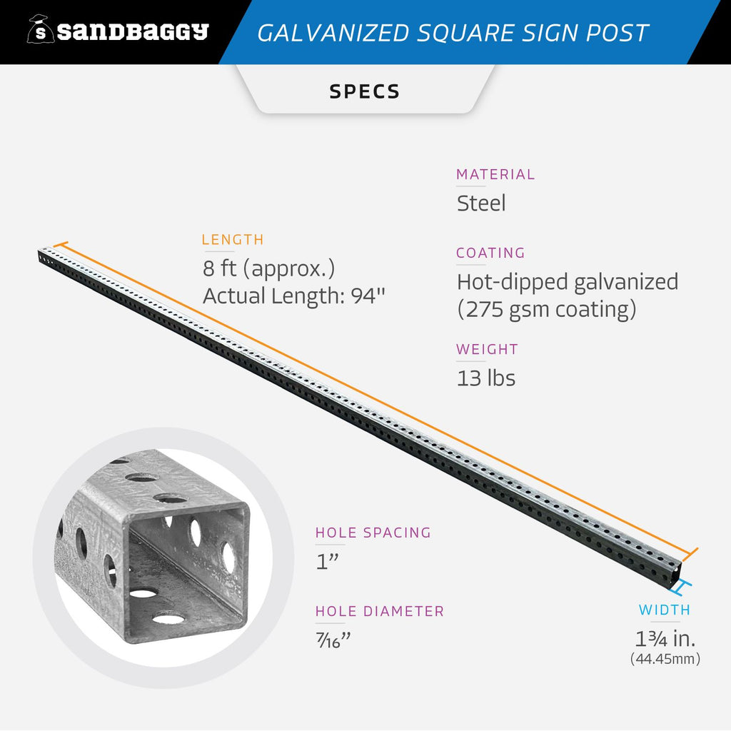 8 ft square sign post - specs