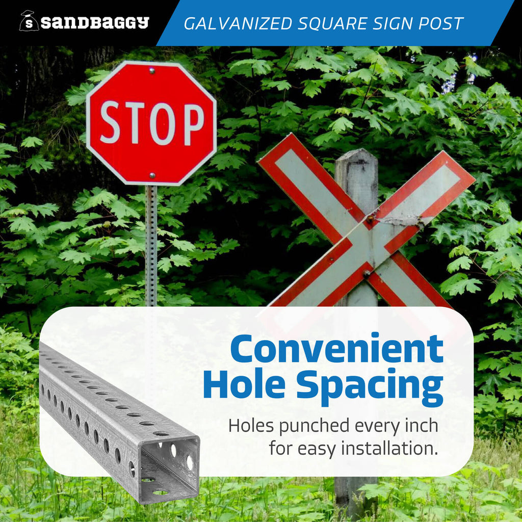 8 ft Metal Square Sign Post with Holes | Hot Dipped Galvanized – Sandbaggy