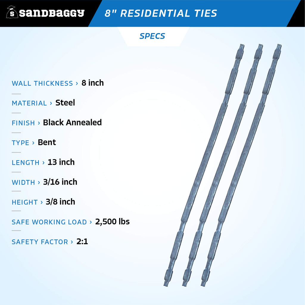 8" Bent Residential Wall Ties (1-1/8" Plywood Forms)