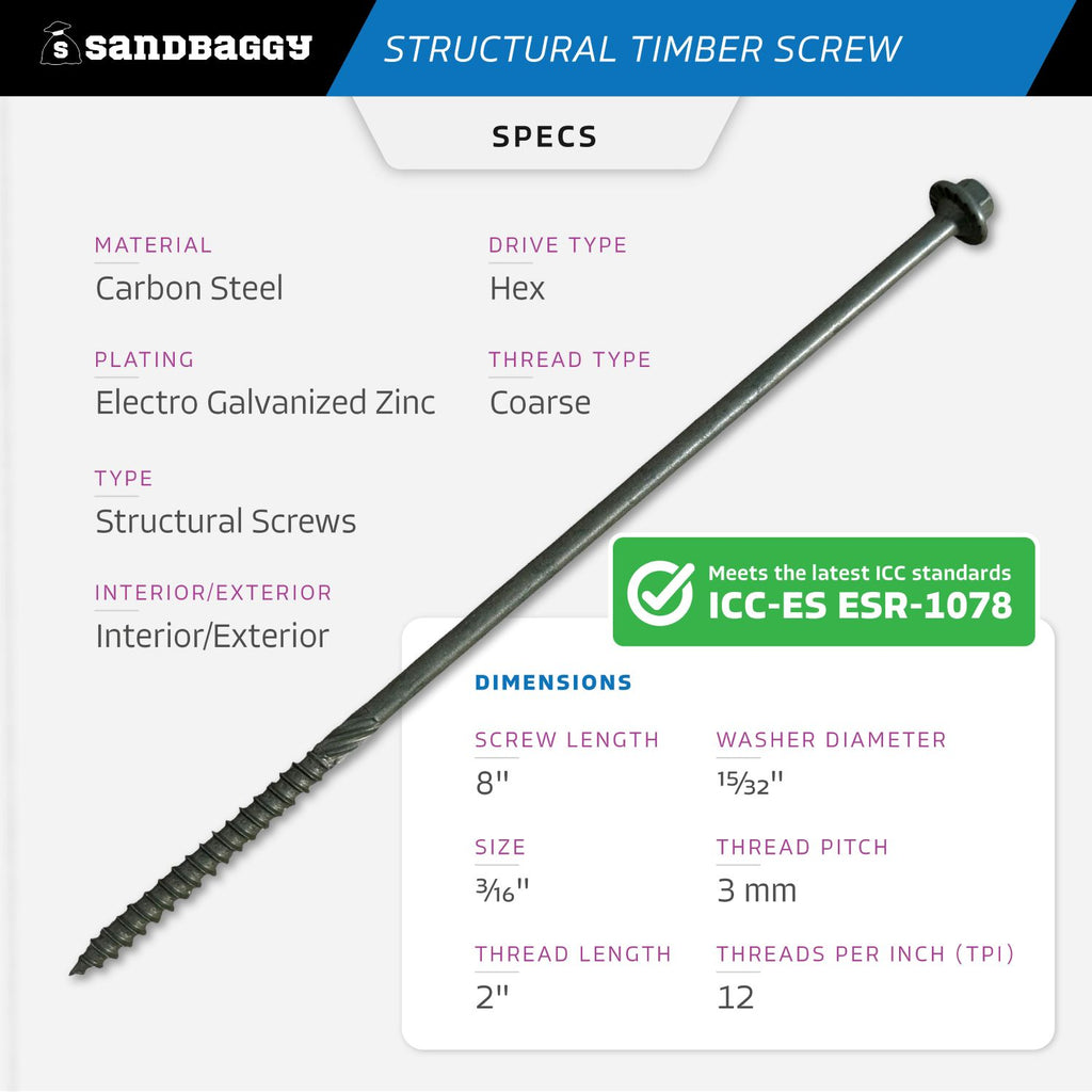 8" timber screws - specs