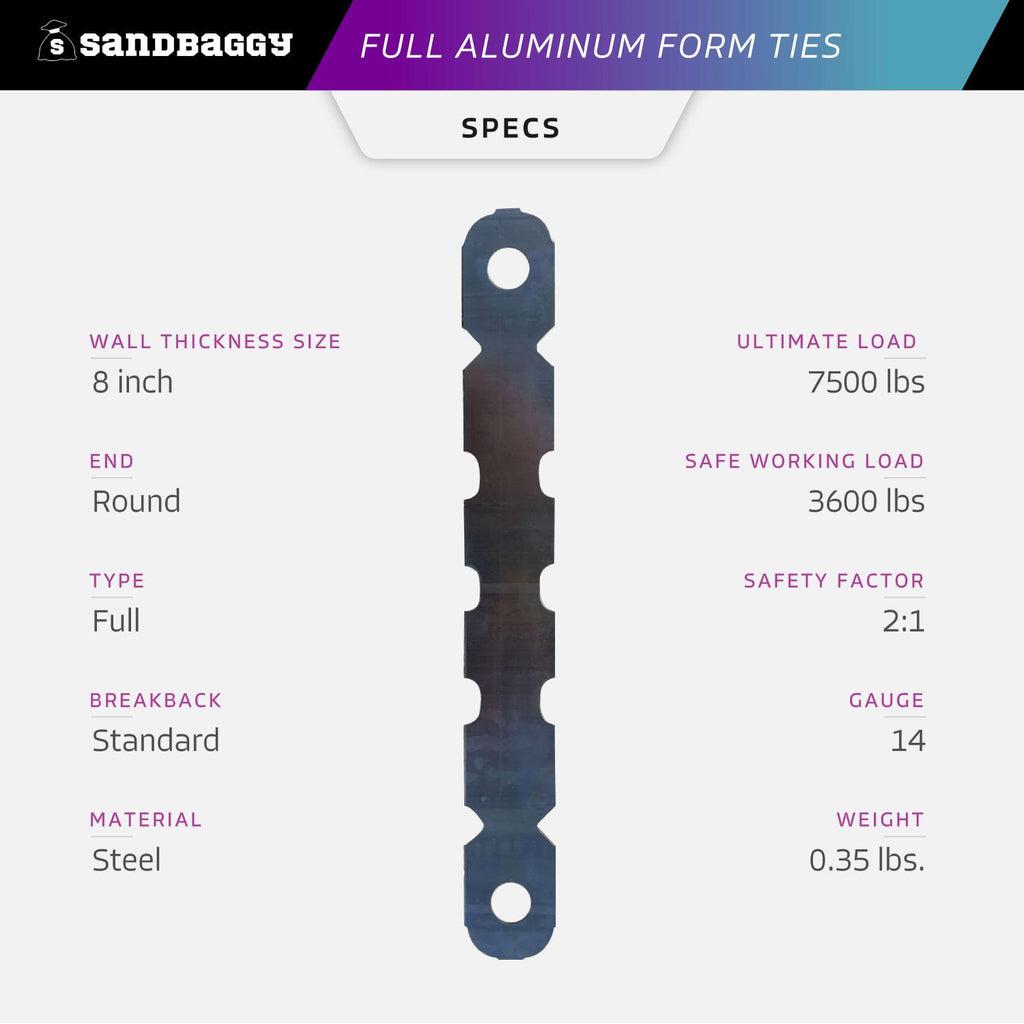 8 inch aluminum form ties specs