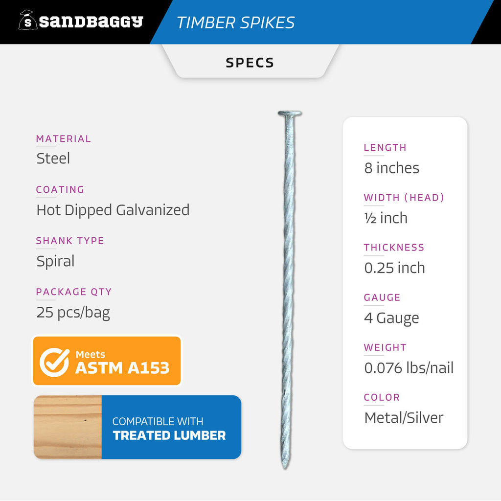 8 inch landscape timber spikes - specs