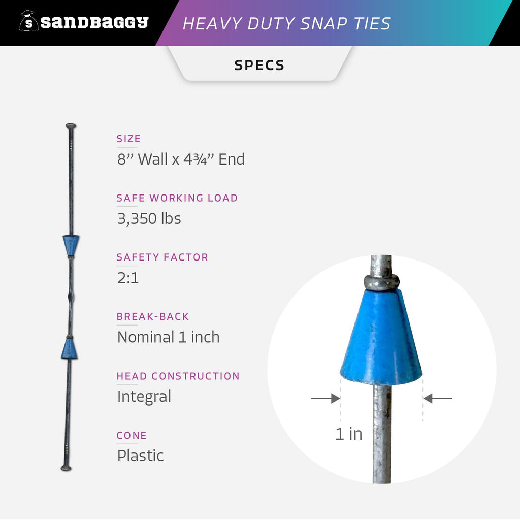 8" Short End Heavy Duty Snap Ties SPECS