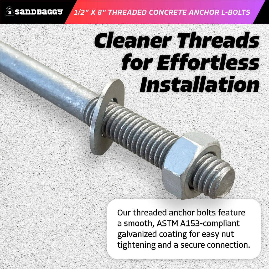 1/2 x 8 concrete anchor bolts clean threads