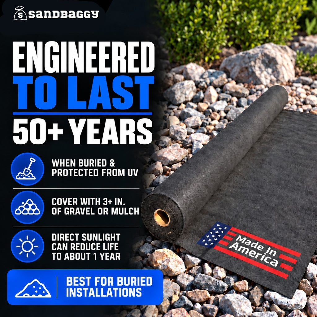8 oz non woven geotextile filter fabric - lasts 50 years, buried under gravel