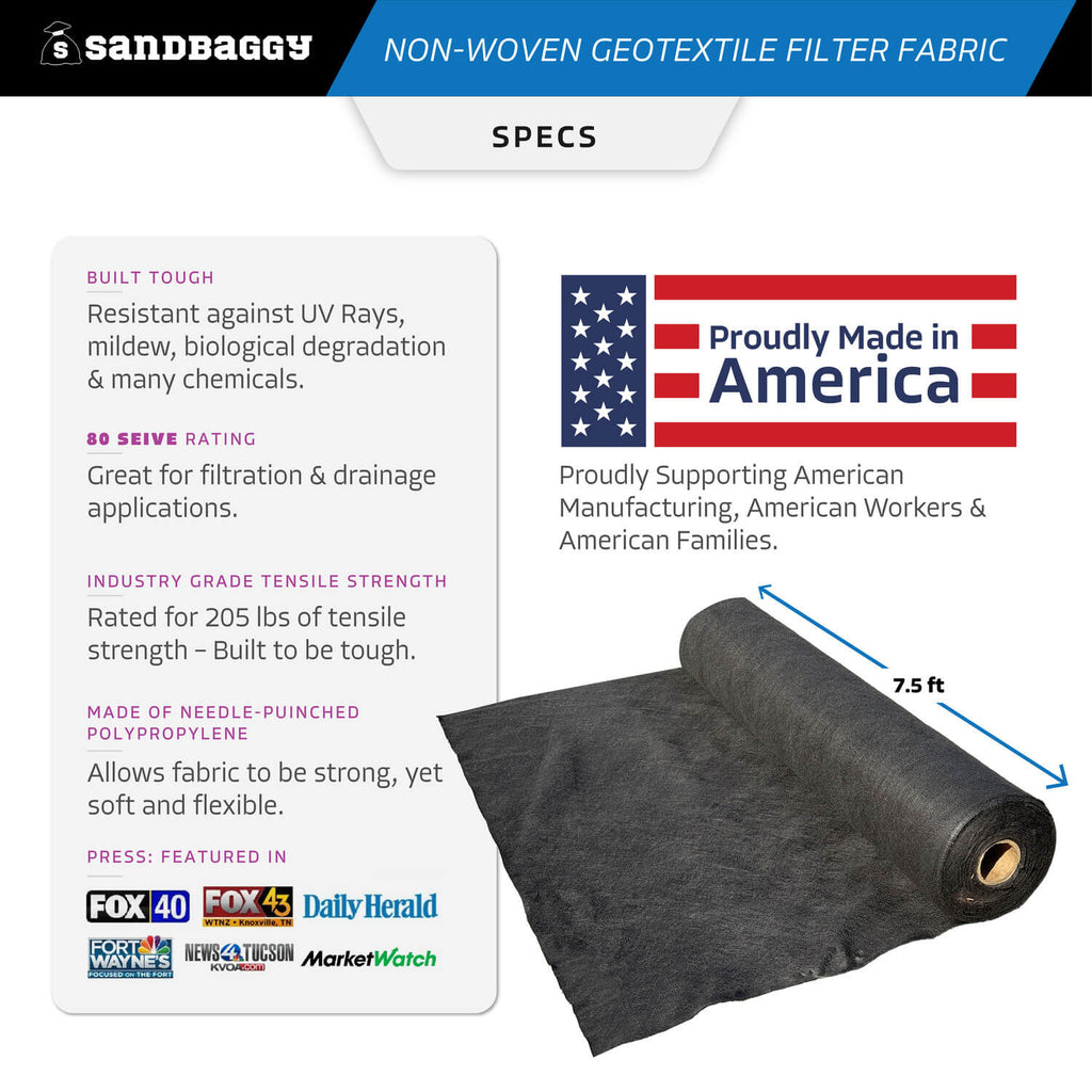 8 oz non woven geotextile fabric - 7.5 ft wide