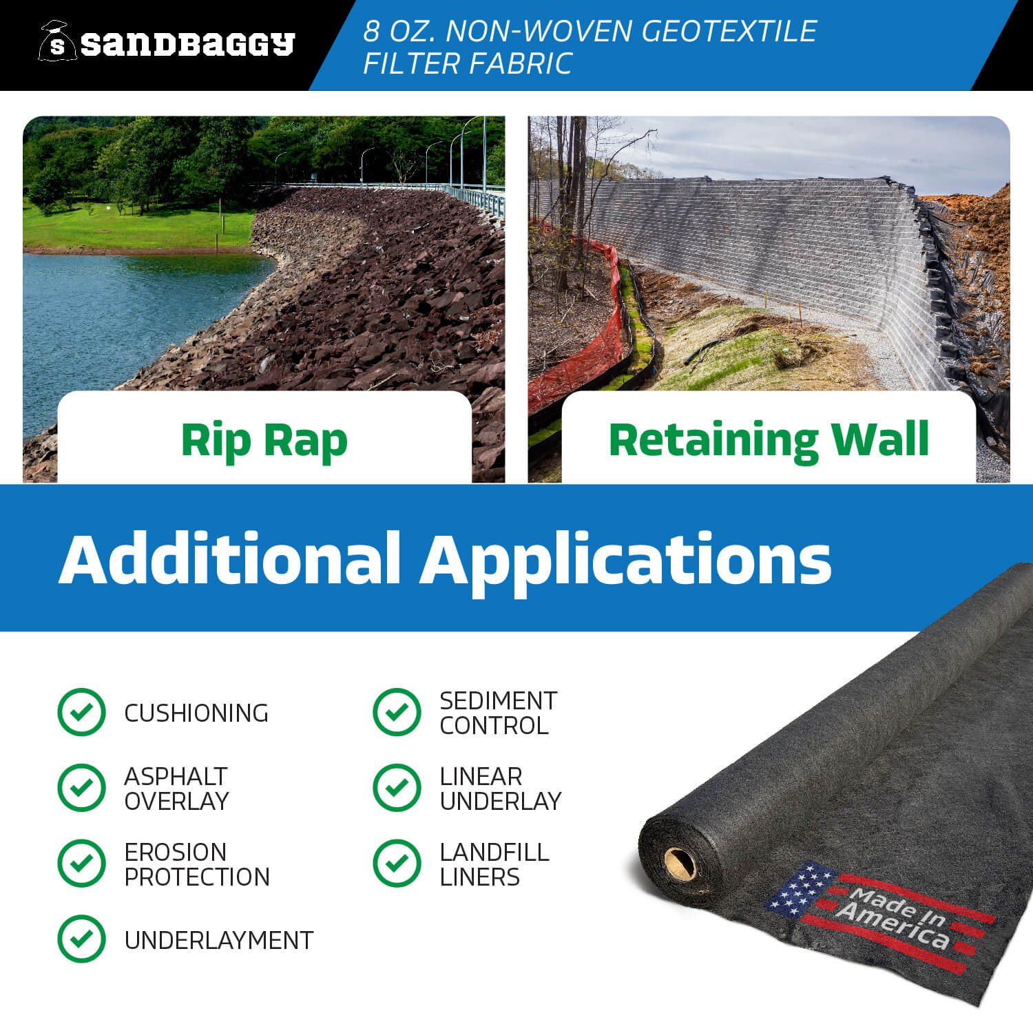 Non-Woven Geotextile Filter Fabric 8 oz - Landscape Fabric - Sandbaggy