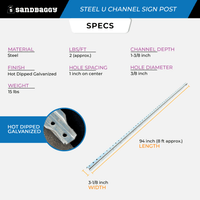 u channel sign post, 8 ft - specs