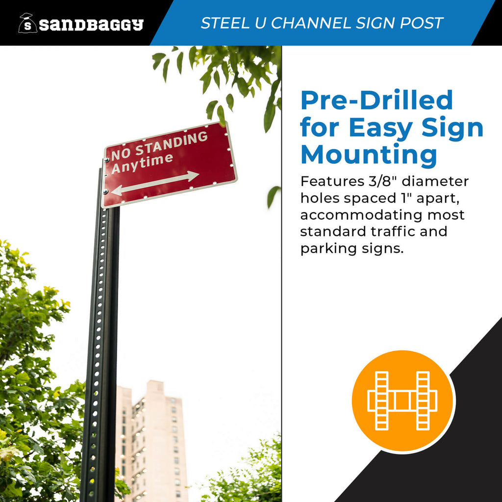 u channel sign post, 8 ft - pre drilled holes
