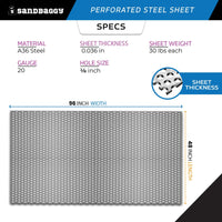 Perforated Steel Sheet 96" x 48" - Perforated Metal Sheet - 20 Gauge