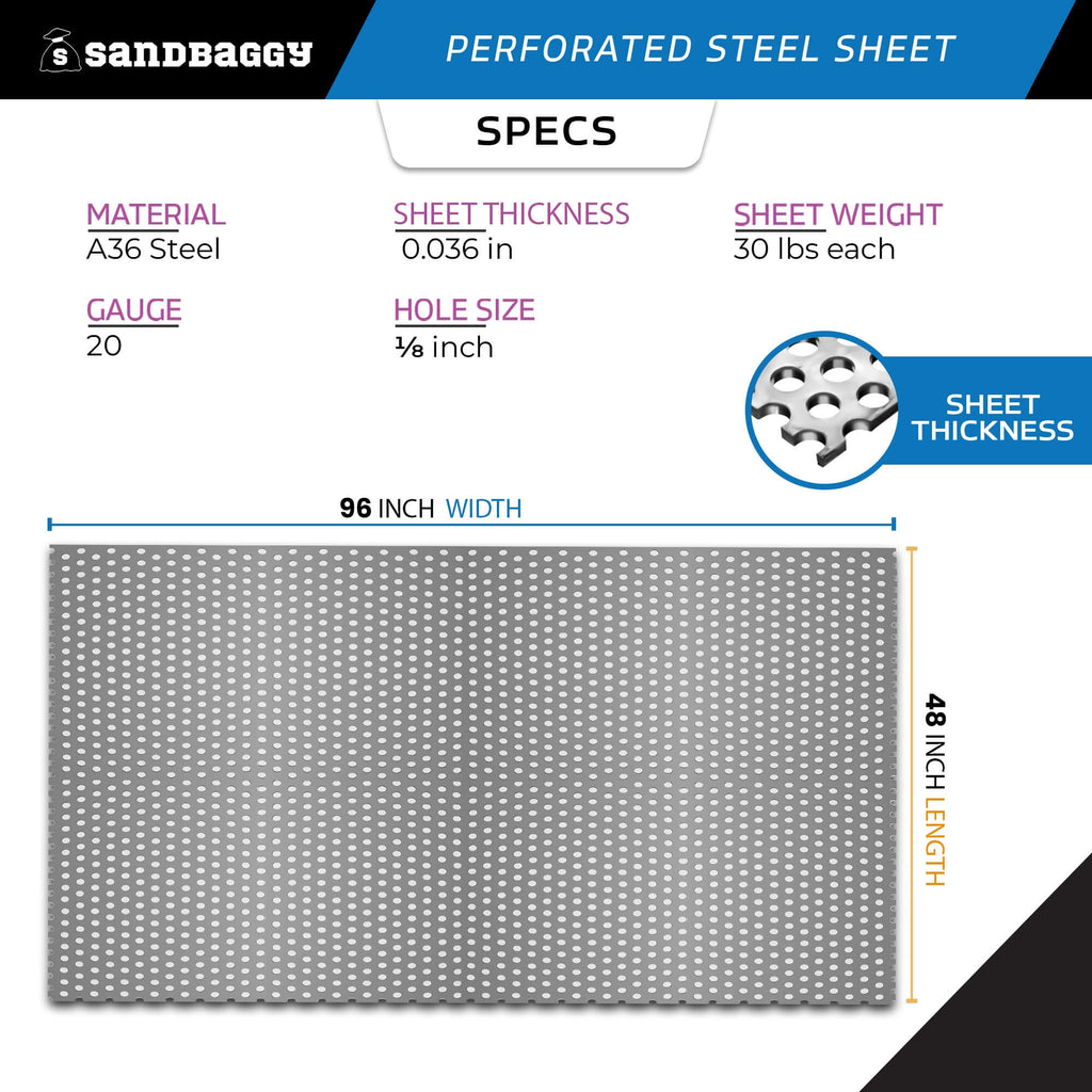 Perforated Steel Sheet 96" x 48" - Perforated Metal Sheet - 20 Gauge
