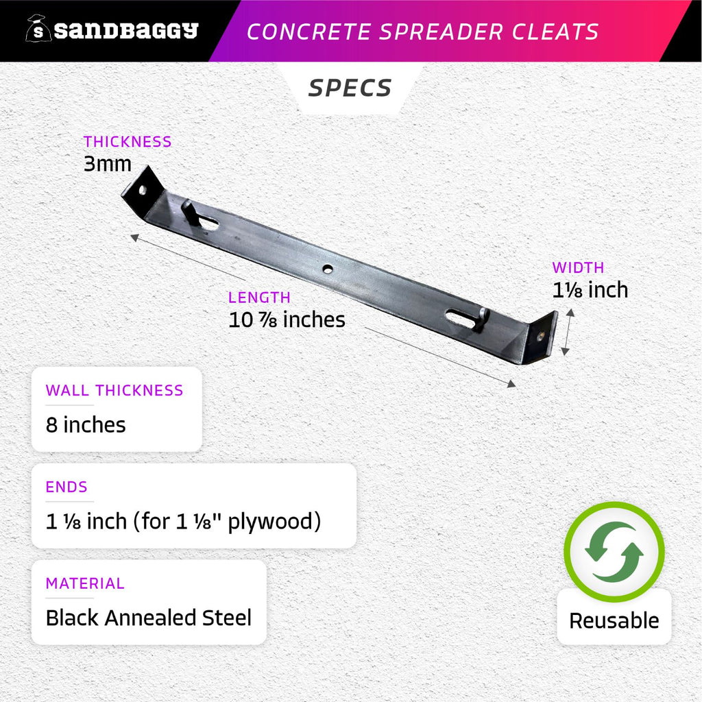 8" x 1-1/8" concrete spreader cleats specifications