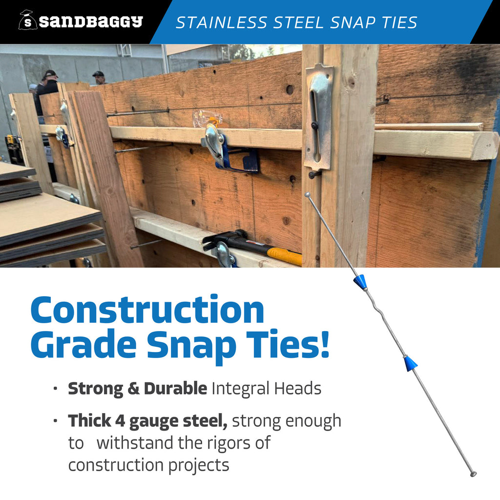 8" x 8 ¼" Stainless Steel Snap Ties For Concrete Forms (Long End) - 1" Plastic Cones
