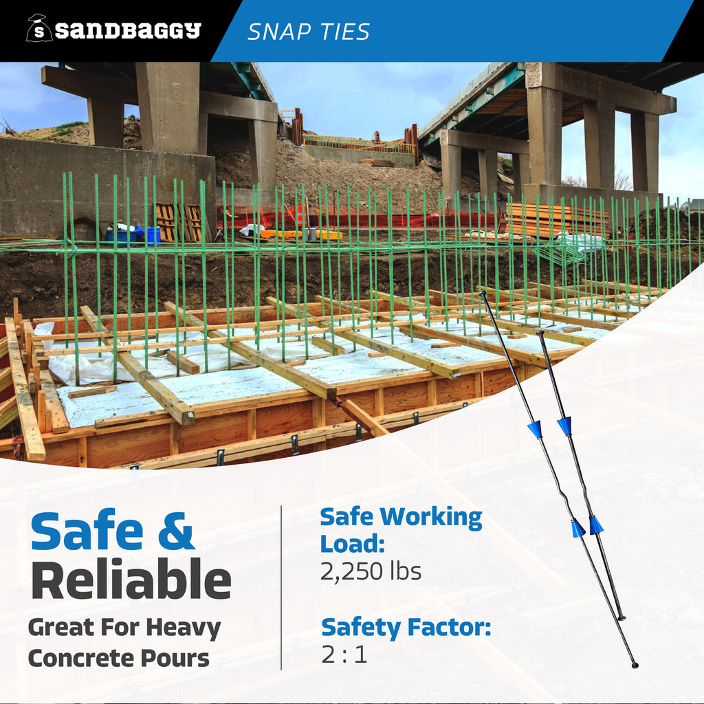 8" Standard Snap Ties For Concrete Forms - 1" Plastic Cones - Short & Long End