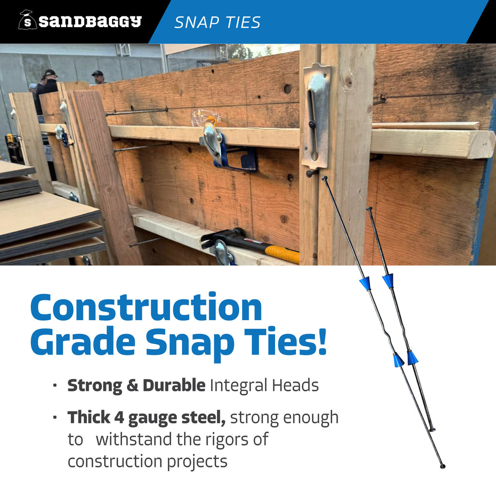 8" Standard Snap Ties For Concrete Forms - 1" Plastic Cones - Short & Long End