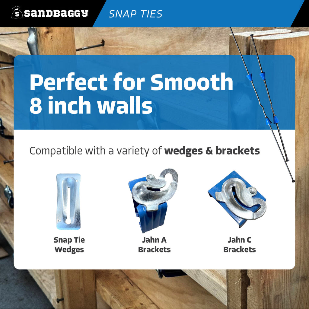 8" Standard Snap Ties For Concrete Forms - 1" Plastic Cones - Short & Long End