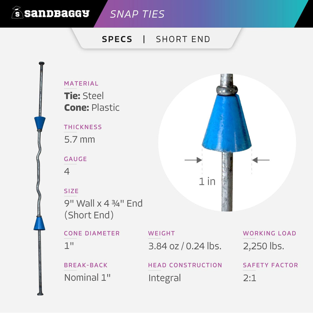 9 inch short end snap ties specs