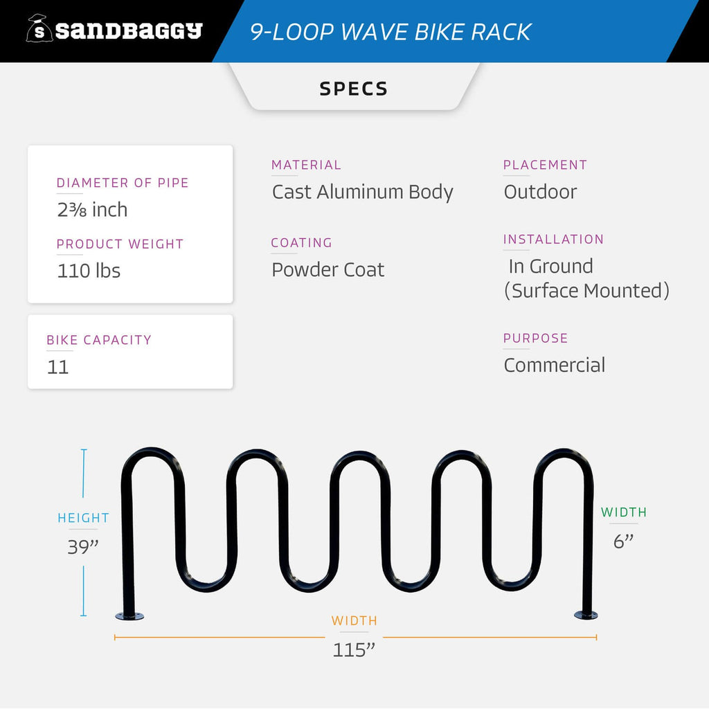 9 wave bike rack - 11 bike capacity- specs