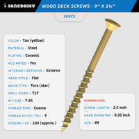 #9 x 2 1/2 inch wood deck screws for sale