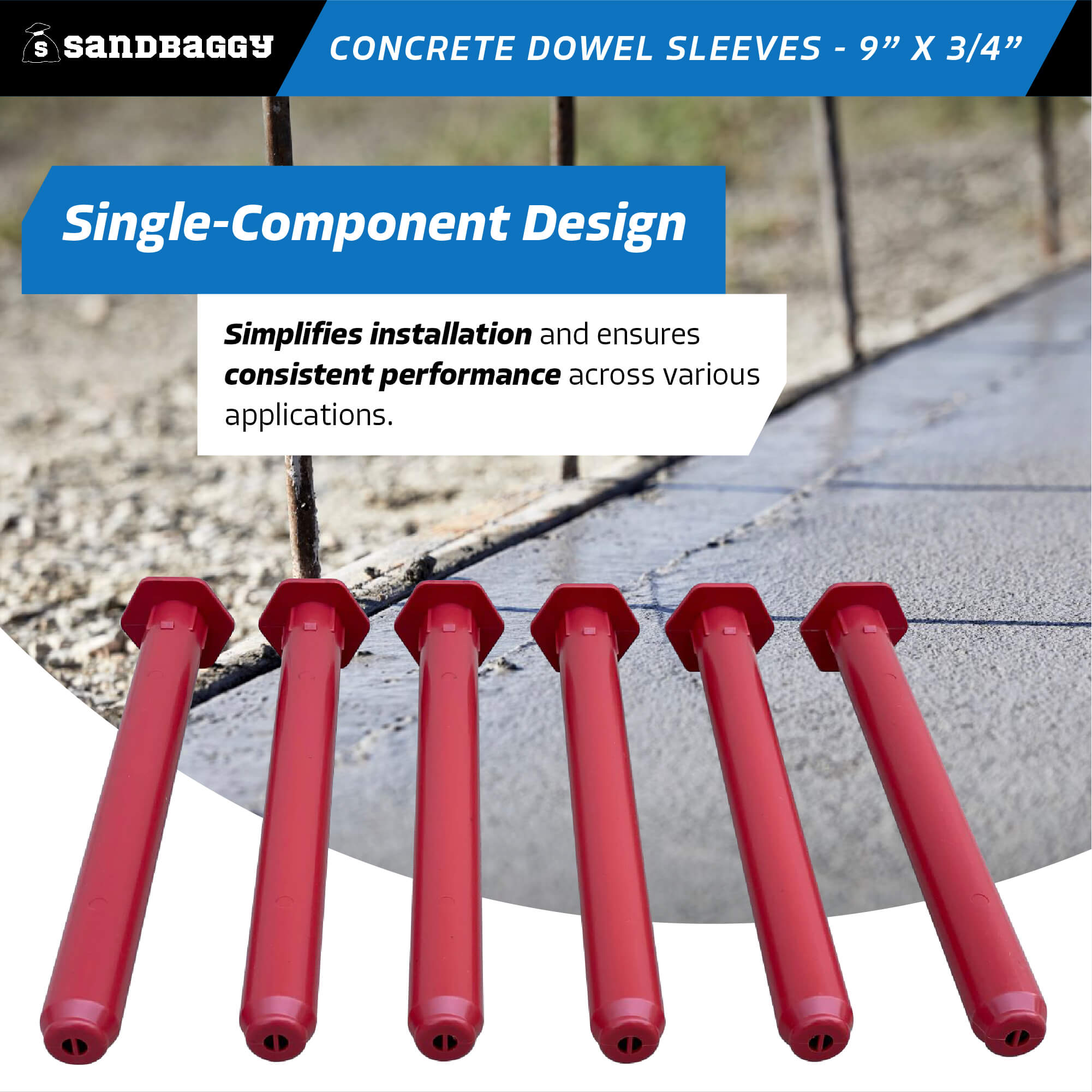 Concrete Dowel Sleeves - 9” x ¾” | #5 Rebar Dowel Sleeves – Sandbaggy