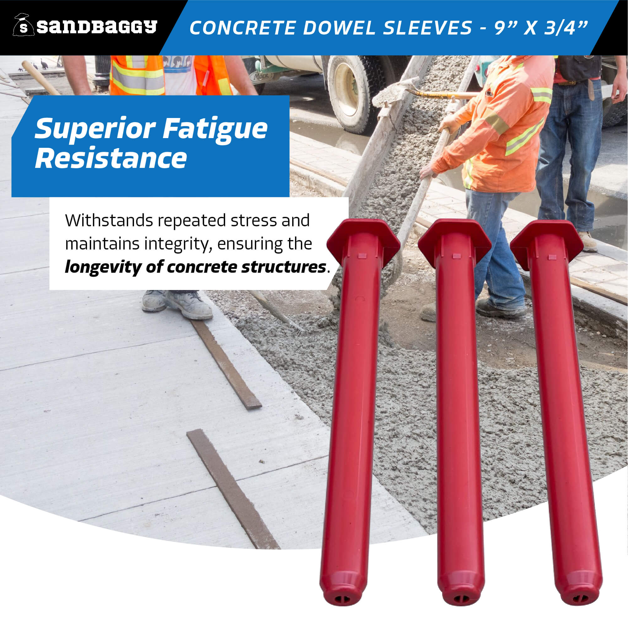 Concrete Dowel Sleeves - 9” x ¾” | #5 Rebar Dowel Sleeves – Sandbaggy