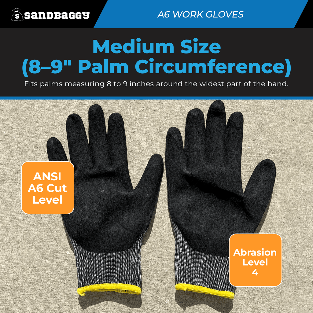 nitrile work gloves medium size 8-9" palm circumfrence 