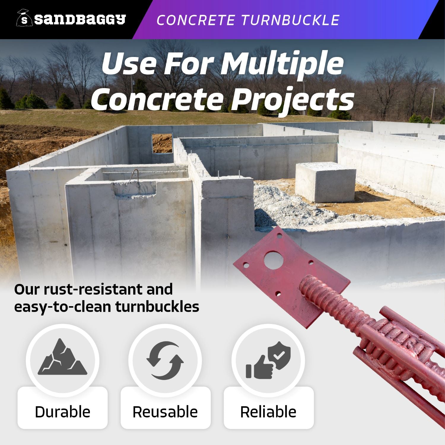 Concrete Turnbuckle Form Aligner - Adjustable Wall Brace – Sandbaggy