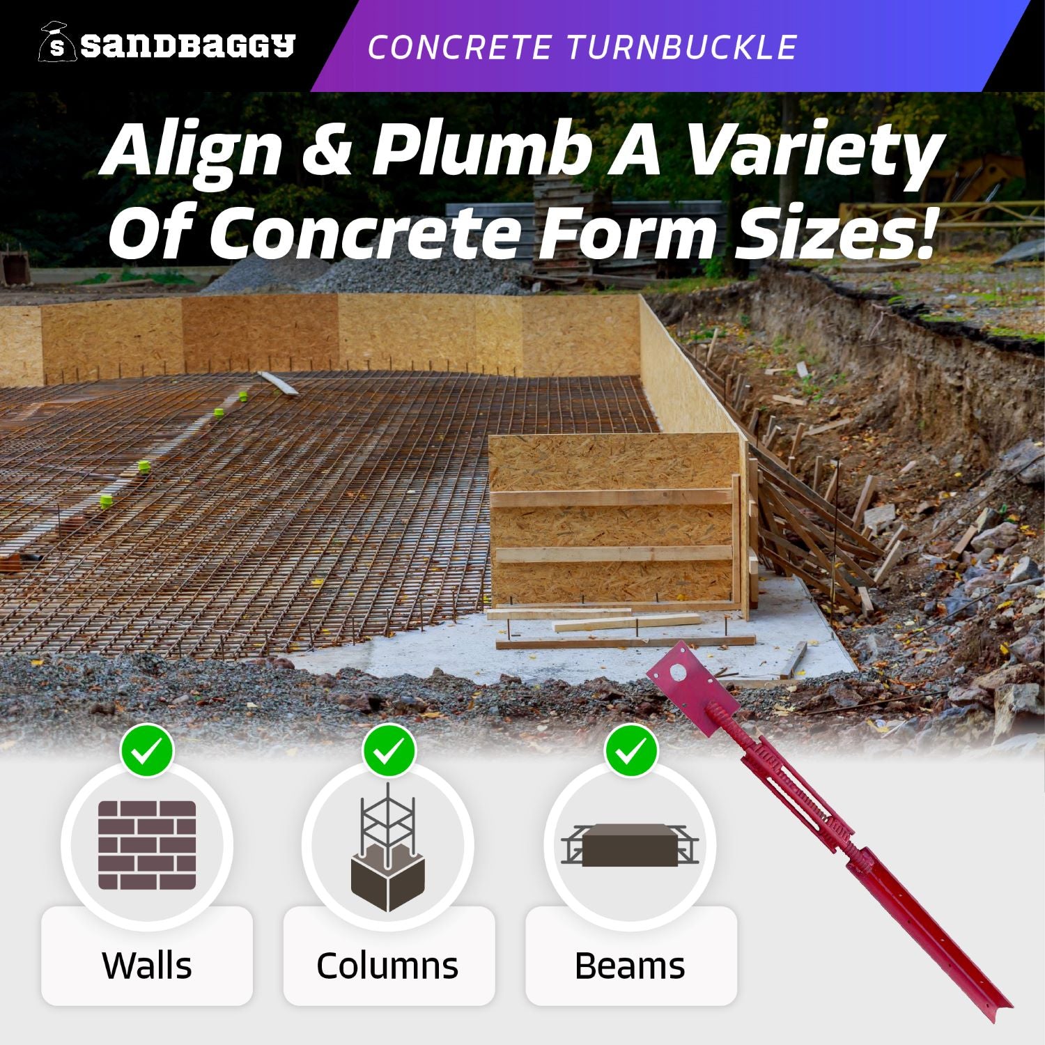 Concrete Turnbuckle Form Aligner - Adjustable Wall Brace – Sandbaggy