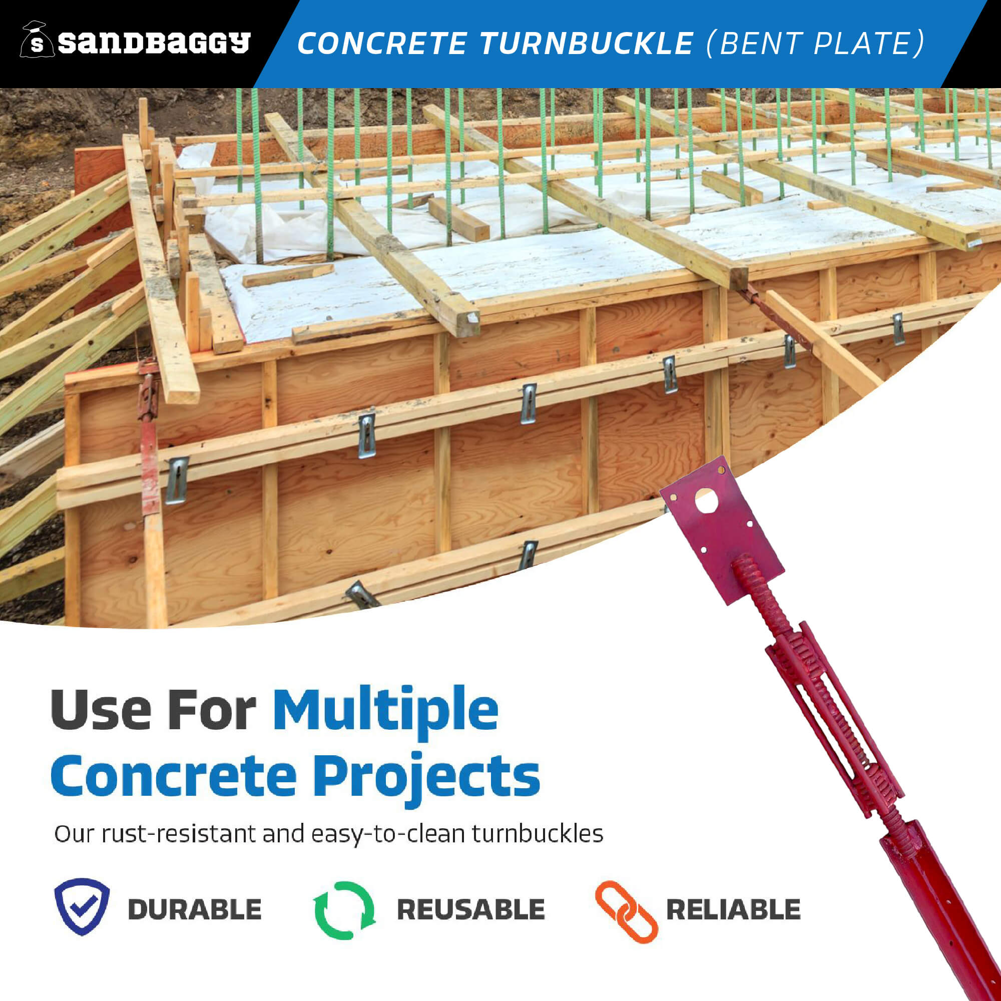 A27 Form Concrete Turnbuckle Form Aligner - Adjustable Wall Brace – Sandbaggy