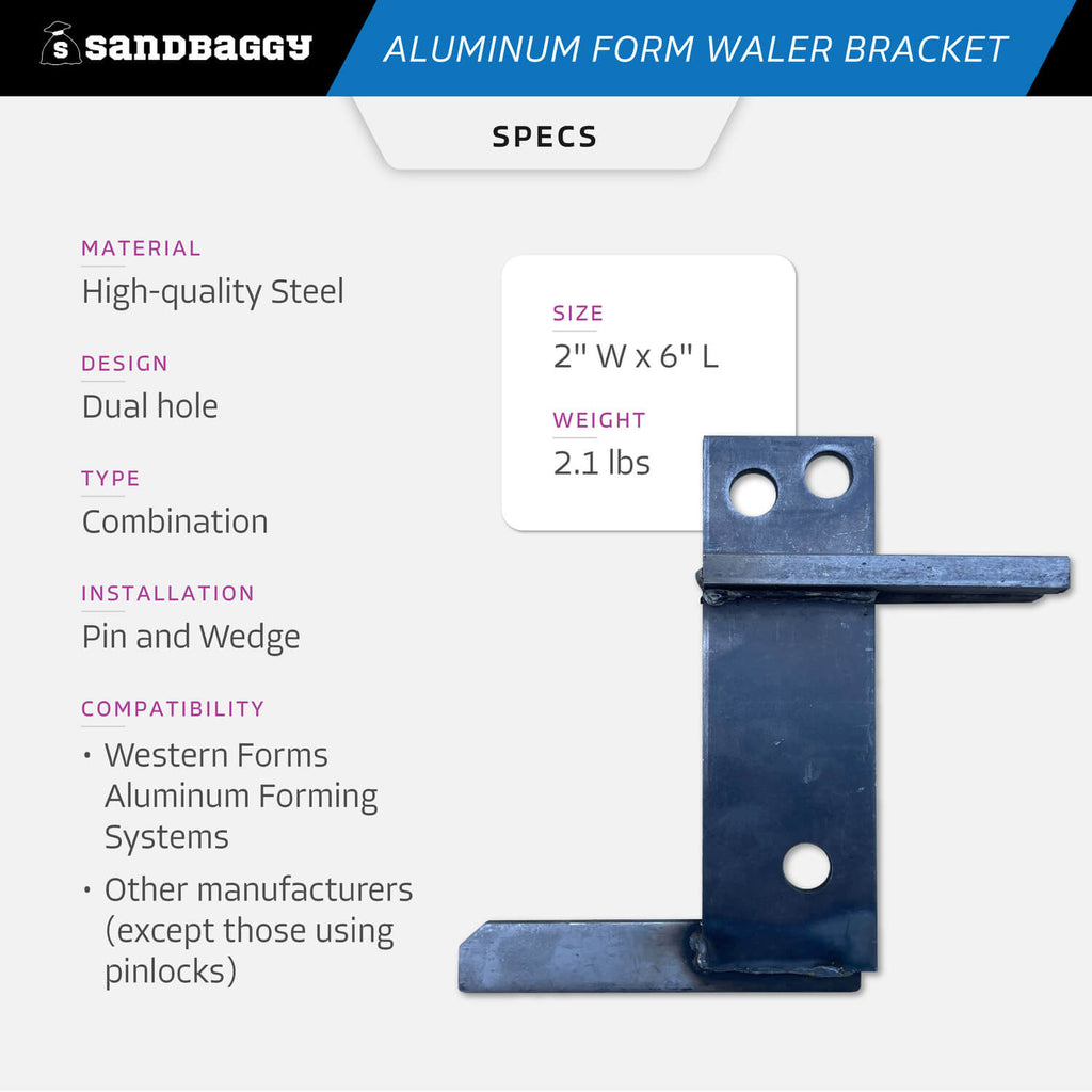 Aluminum Concrete Forms Waler Bracket specs